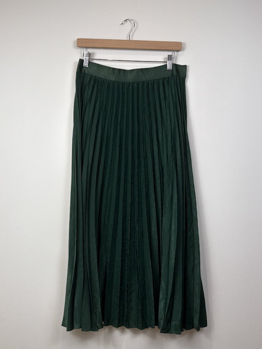 Max Studio London Womens Green Pleated Midi Skirt Elastic Waist L Lightweight